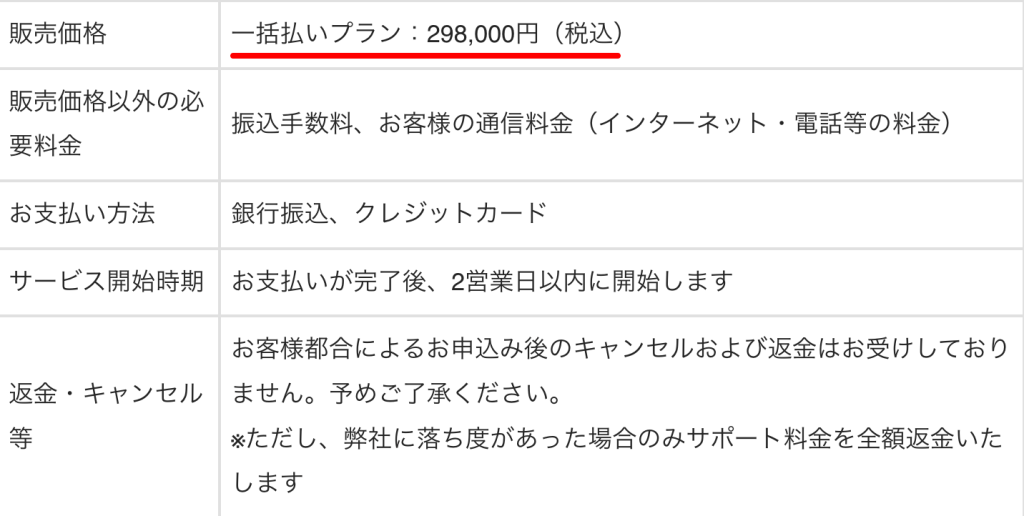 退職サポーターズの料金を撮影した画像